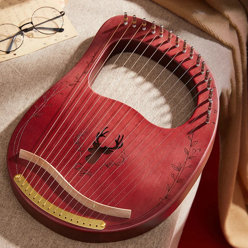 16/21/24-String Lyre Harp – Mahogany Wood Stringed Musical Instrument with Tuning Wrench & Spare Strings