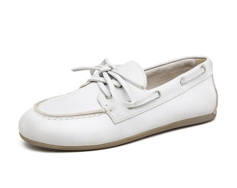 Smile Circle Women’s Genuine Leather Boat Shoes – Lace-Up Moccasins, Flat Casual Loafers