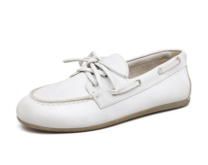 Smile Circle Women’s Genuine Leather Boat Shoes – Lace-Up Moccasins, Flat Casual Loafers