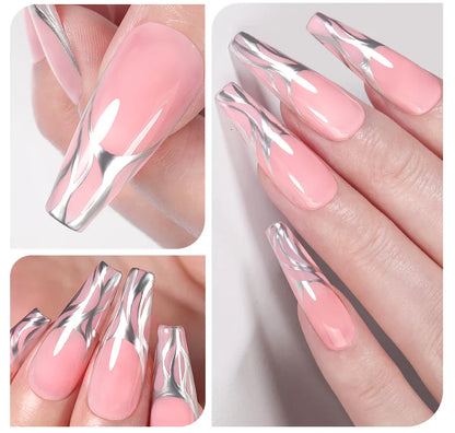 BORN PRETTY 5ML Super Silver Metallic Gel Nail Polish - Mirror Chrome Effect, Semi-Permanent Metal Painting Gel for DIY Nails