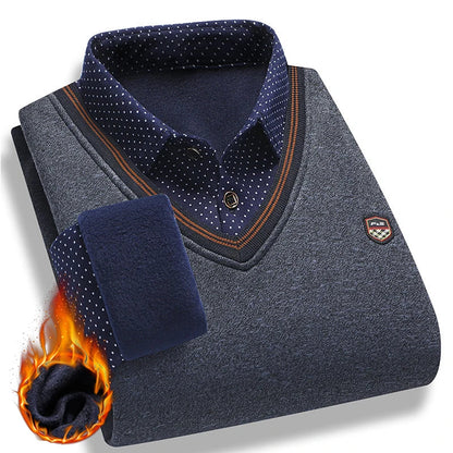 Men's Vintage Plaid Knit Sweater - Warm Fleece Polo Collar Winter Pullover