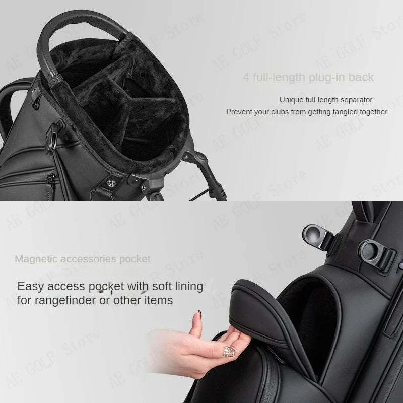PLAYEAGLE Golf Stand Bag — Lightweight PU Leather Golf Bag with Stand, Multifunctional Golf Rack Bag for Men