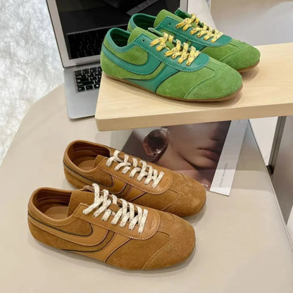 Women’s 2024 Genuine Leather Sneakers – Casual Spring Flat Training Shoes for Ladies