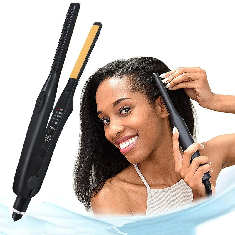 2-in-1 Ceramic Hair Straightener & Curler - Professional Flat Iron for Short Hair, Women, Men & Beard Styling