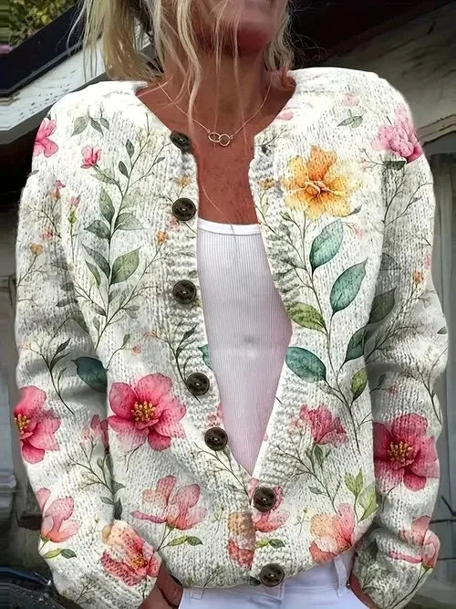 Women’s 3D Print Knitted Cardigan - Autumn Winter Vintage Thin Sweater Casual Fashion Knit Top