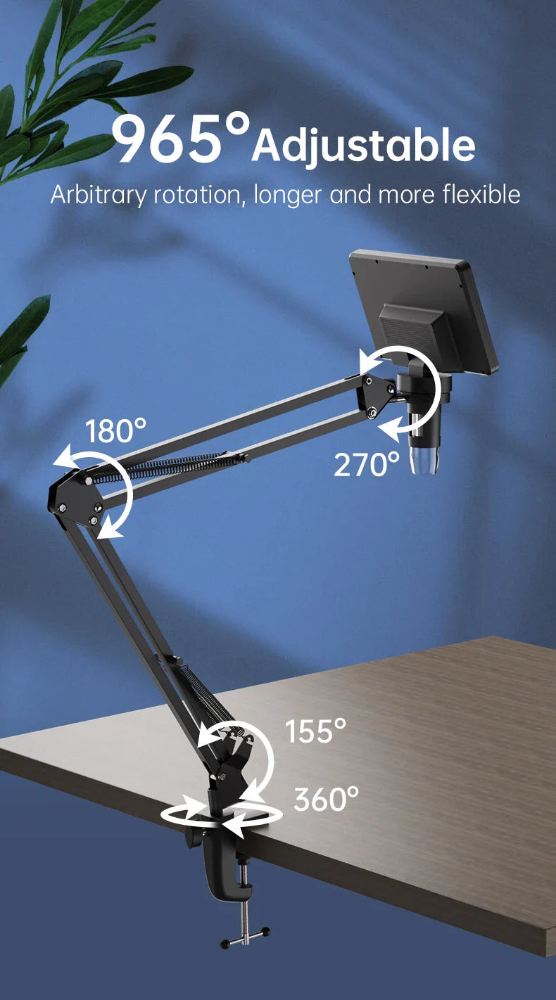 RIEVBCAU Flexible Microscope Arm Stand – Adjustable Metal Bracket Mount for DM4, DM7, DM9, MS1, MS3 Models