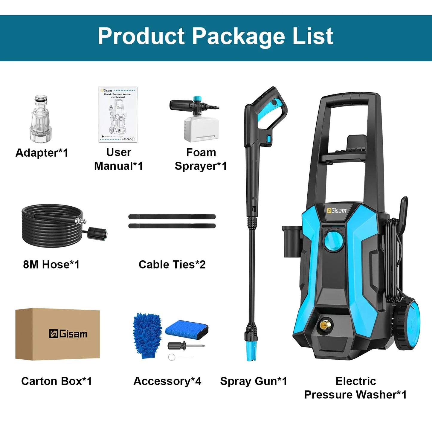 2200W 200Bar Electric Pressure Washer - Car & Garden Cleaning Gun with 180° Adjustable Nozzle