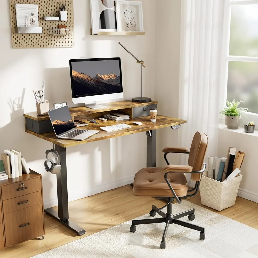 55×24 Inch Height Adjustable Electric Standing Desk – Sit-Stand Desk with 2 Drawers, Ergonomic Adjustable Workstation