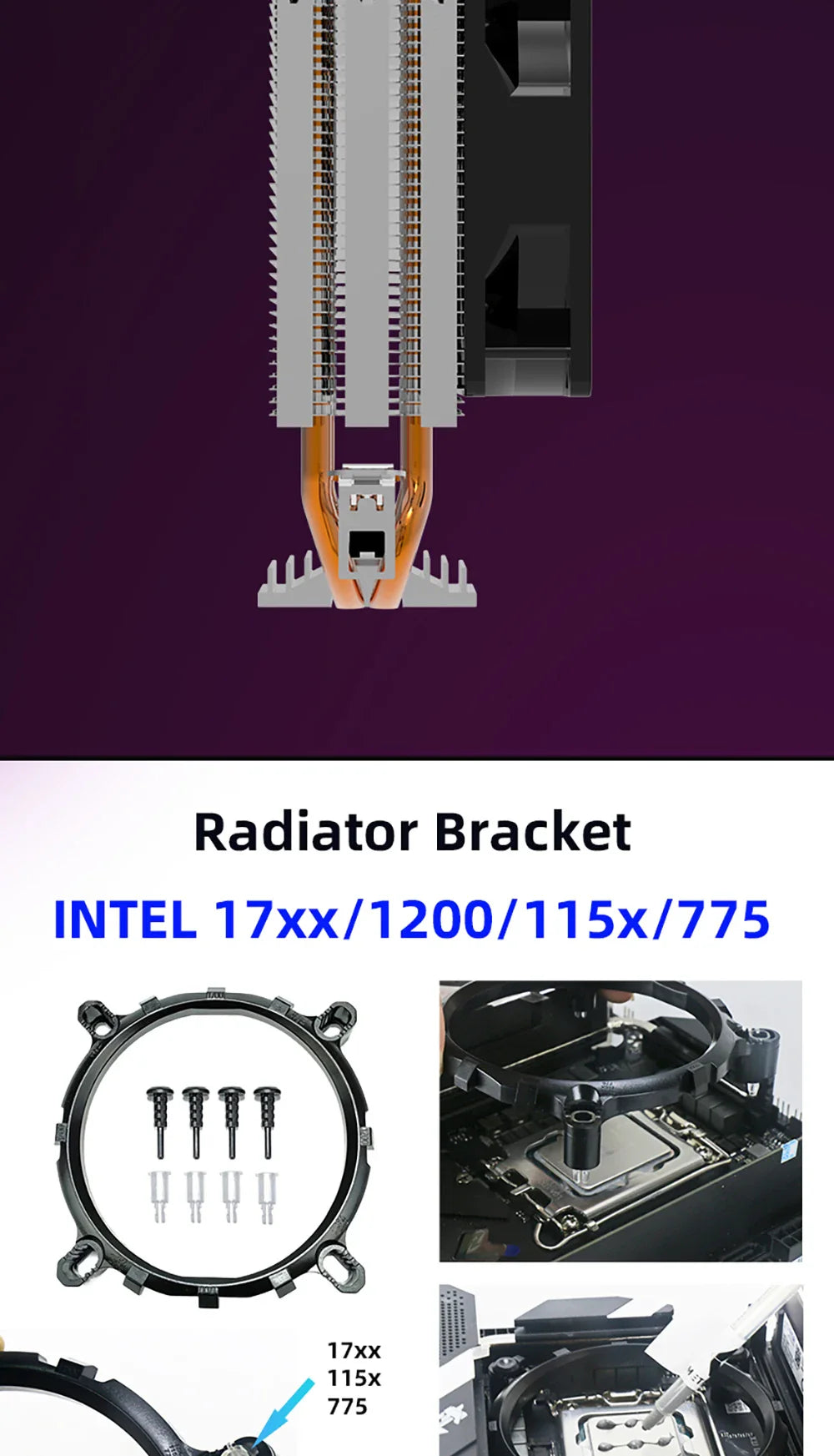 METALFISH ZH1200 CPU Cooler — 2 Heatpipe ARGB Radiator with 4-Pin PWM Silent Fan for Intel LGA 1700/1200/115X/1366/2011 & AMD AM5/AM4/AM3