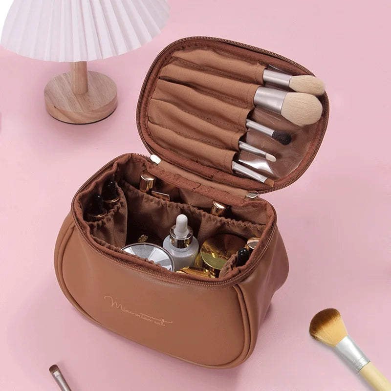 Cute PU Makeup Bag for Women - Waterproof Toiletries Organizer - Travel Make Up Pouch with Large Capacity - Portable Cosmetic Case