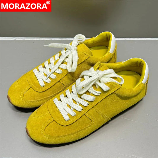 MORAZORA Women’s Luxury Cow Suede Sneakers – 5 Solid Colors, Casual Flats for Fashionable Footwear