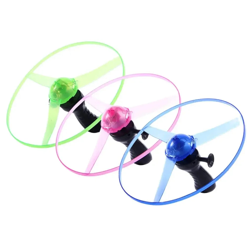 Kids LED Luminous Flying Disc Toy – Pull-String Spinning UFO Propeller Outdoor Game Toy Gift for Fun Sports Play