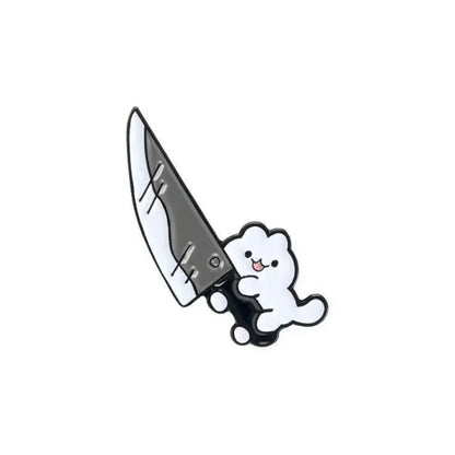 Cartoon Cat with Knife Enamel Pin – Funny Black Kitty Brooch Lapel Badge for Jacket Bag Jewelry Gift