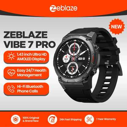 Zeblaze VIBE 7 PRO Smartwatch — 1.43" AMOLED Display, Call Function & Health Management Sports Watch for Men