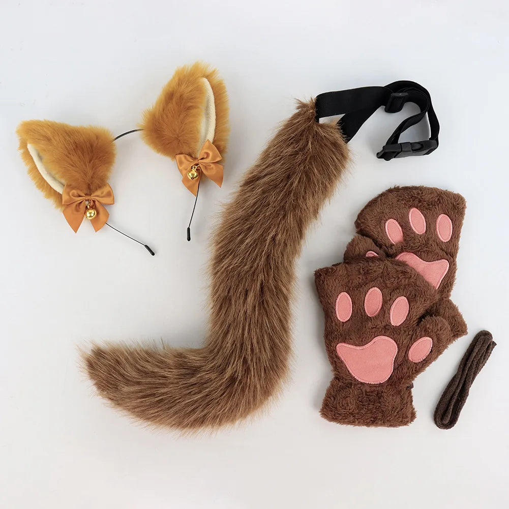 Halloween Cat Costume Set for Girls - 3-Piece Cosplay Headband Tail & Gloves