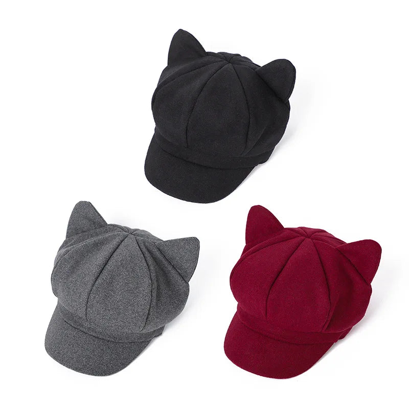 Autumn Winter Wool Newsboy Cap – Solid Octagonal Beret Hat for Women & Men, Casual Painter Style