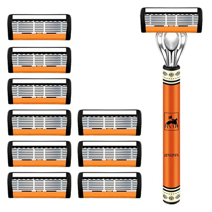 Men’s 6-Layer Safety Razor Set – High-Quality Sharp Stainless Steel Shaver with Replaceable Blades