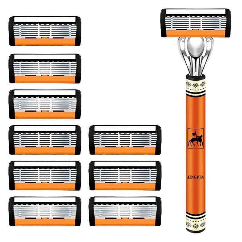 Men’s 6-Layer Safety Razor Set – High-Quality Stainless Steel Shaver with Replaceable Blades