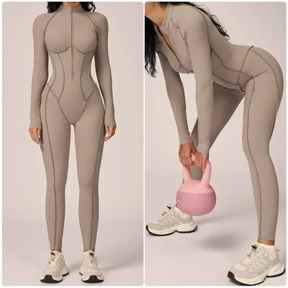 VITALINOVO Women’s Athletic Onesie Jumpsuit – Long Sleeve Zip-Up Running Romper, Bodycon Workout & Hiking One-Piece Activewear Outfit