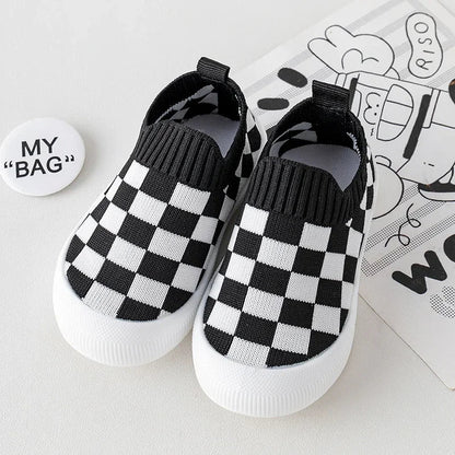 2025 Spring Toddler Slip-On Shoes – Non-Slip First Walkers for Boys and Girls, Classic Plaid Sneakers