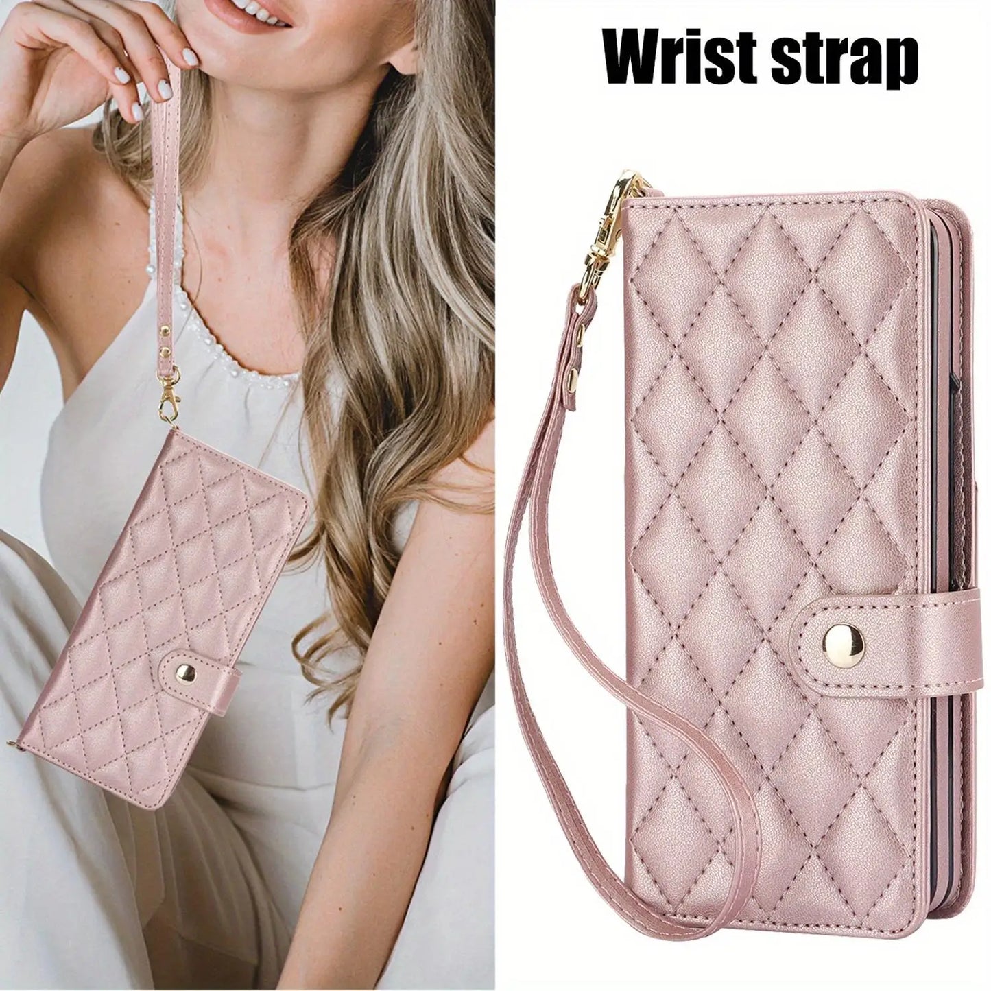 PU Leather Flip Wallet Case for Samsung Galaxy Z Fold 6/5/4/3 5G – Card Holder, Wrist Strap, Crossbody Stand Cover