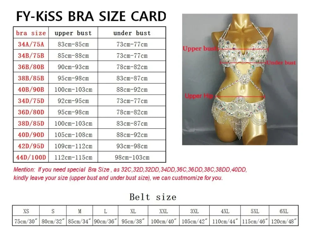 Sexy Belly Dance Costume Set for Women – 2-Piece Bra & Belt Outfit for Sizes 34D/DD,36D/DD,38/D/DDD,40B/C/D,42D/DD