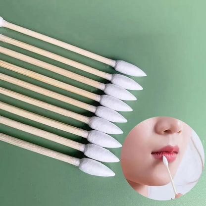 100Pcs Natural Cotton Double-Pointed Cotton Buds - Precision Tips for Cleaning Narrow Areas, Bamboo Disposable Sticks