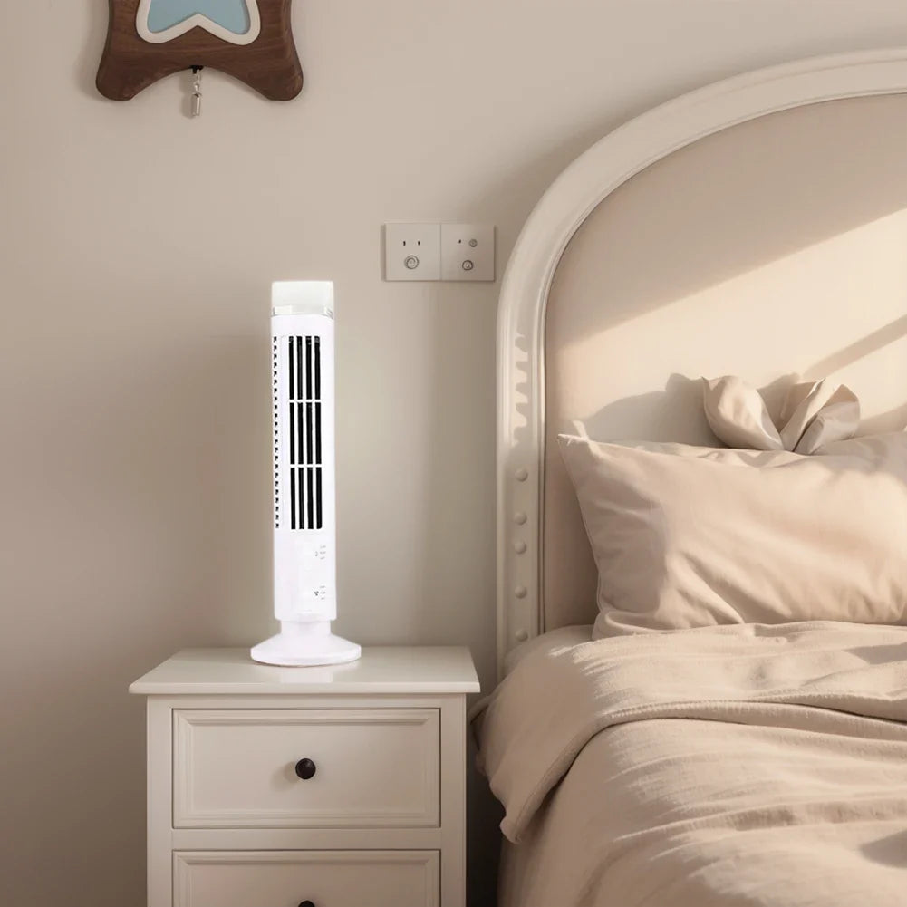 LED Bladeless Tower Fan - Quiet 90° Oscillating USB Portable Desk Fan with Light for Home, Bedroom & Office