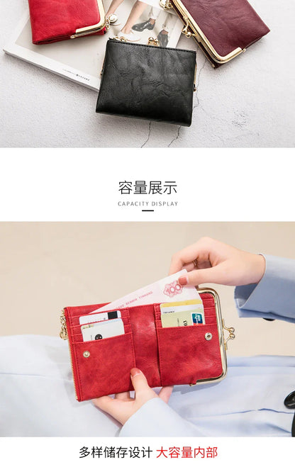 MIYIN Women’s Small Wallet – RFID Compact Bifold Leather Coin Purse with Zipper & Kiss Lock, Vintage Design