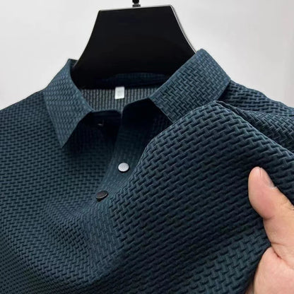 Men’s Business Casual Short Sleeve Polo — Solid Color Floral Summer Shirt, Breathable & Comfortable