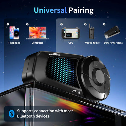 Fodsports FX-S Bluetooth Motorcycle Intercom — Wireless Helmet Headset with 1000M Range, BT5.4