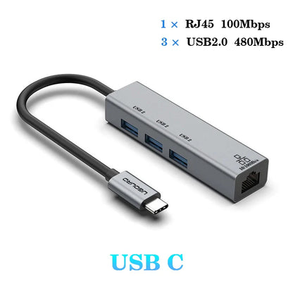 USB-C Hub Docking Station – Type C to RJ45 1000Mbps Ethernet Adapter, USB 3.0 Hub, 100W Charging Dock