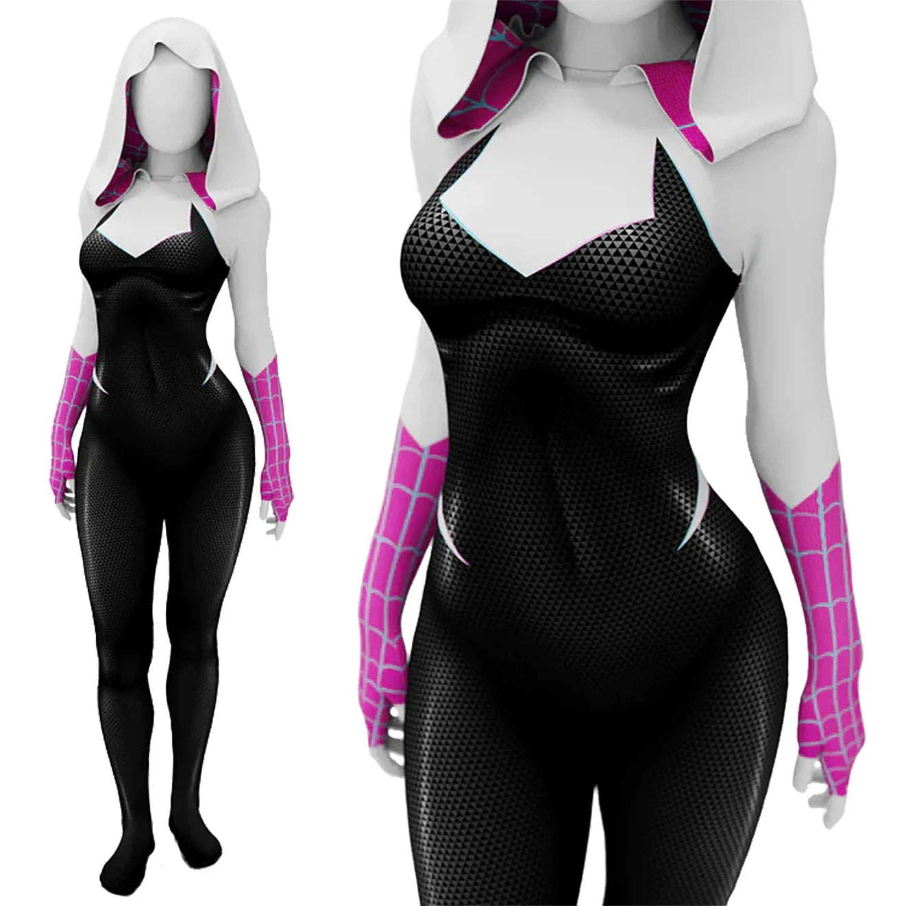 Spider-Man: Across the Spider-Verse Gwen Stacy Cosplay – Superhero Spandex Zentai Bodysuit for Halloween & Costume Parties