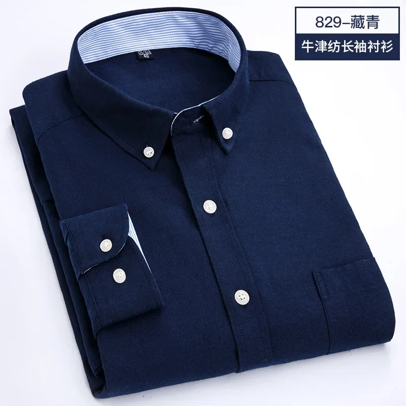 Men's Oxford Long Sleeve Shirt - Soft Comfortable Slim Fit Wrinkle-Resistant Casual Work Shirt for All Seasons