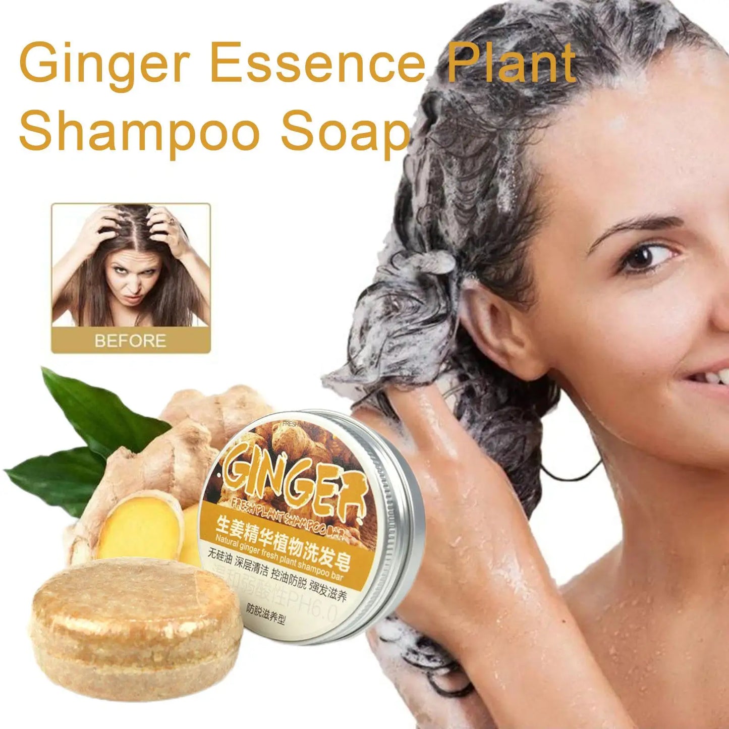Ginger & Polygonum Herbal Shampoo Soap Bar – Natural Cold Processed Plant-Based Hair Care, Anti-Hair Loss & Nourishing Shampoo Bar