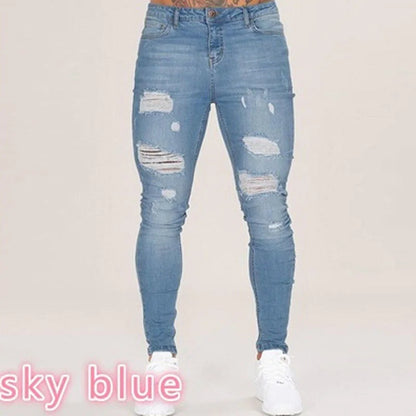 Men’s Retro Washed Stretch Denim Jeans – Slim Fit Zipper Casual Skinny Pencil Pants, Plus Size
