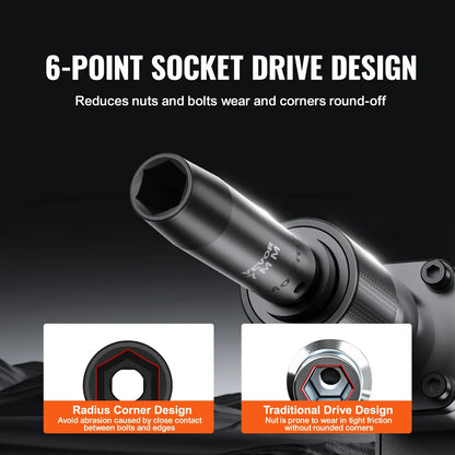VEVOR 1/2" Drive Impact Socket Set – 6-Point Cr-V Alloy Steel for Auto Repair with Easy-to-Read Size Markings & Rugged Construction