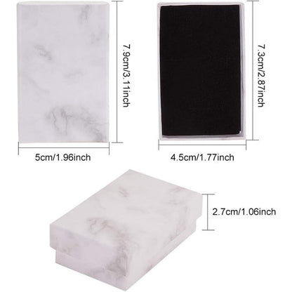 20-Pack Rectangle Kraft Jewelry Boxes — 1.96x3.11x1.06" Marble White Cardboard Gift Boxes for Valentine’s Day