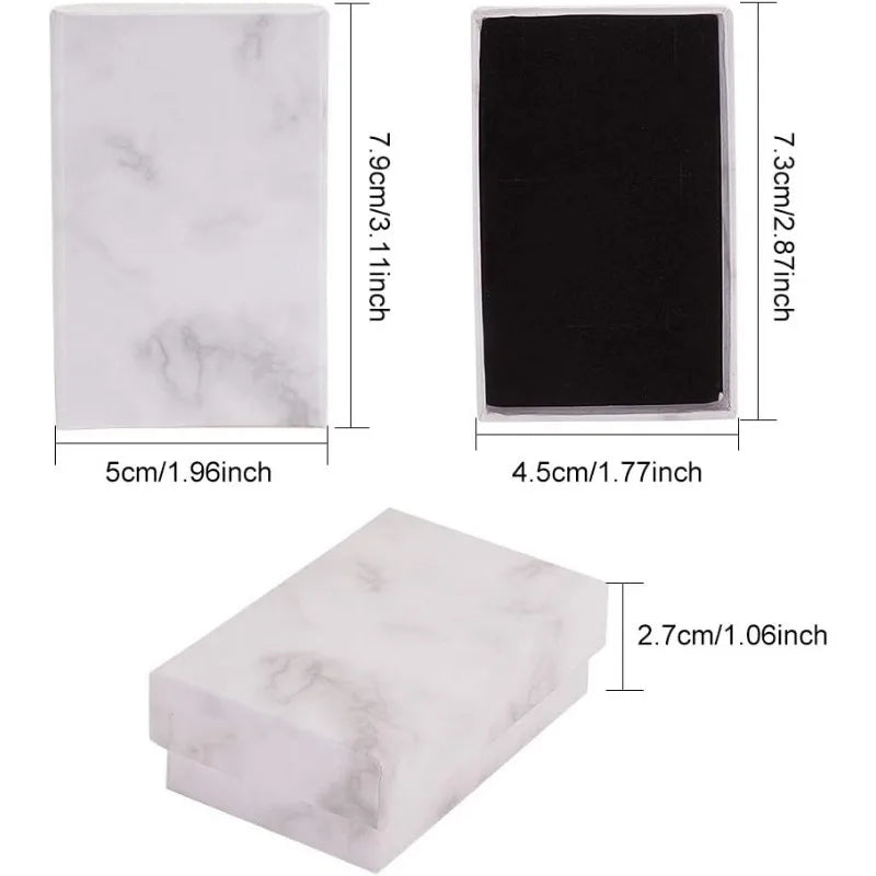 20-Pack Rectangle Kraft Jewelry Boxes — 1.96x3.11x1.06" Marble White Cardboard Gift Boxes for Valentine’s Day