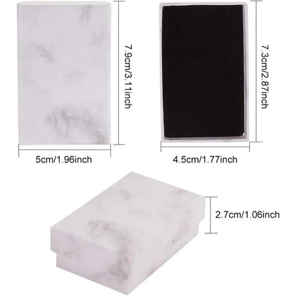 20-Pack Rectangle Kraft Jewelry Boxes — 1.96x3.11x1.06" Marble White Cardboard Gift Boxes for Valentine’s Day
