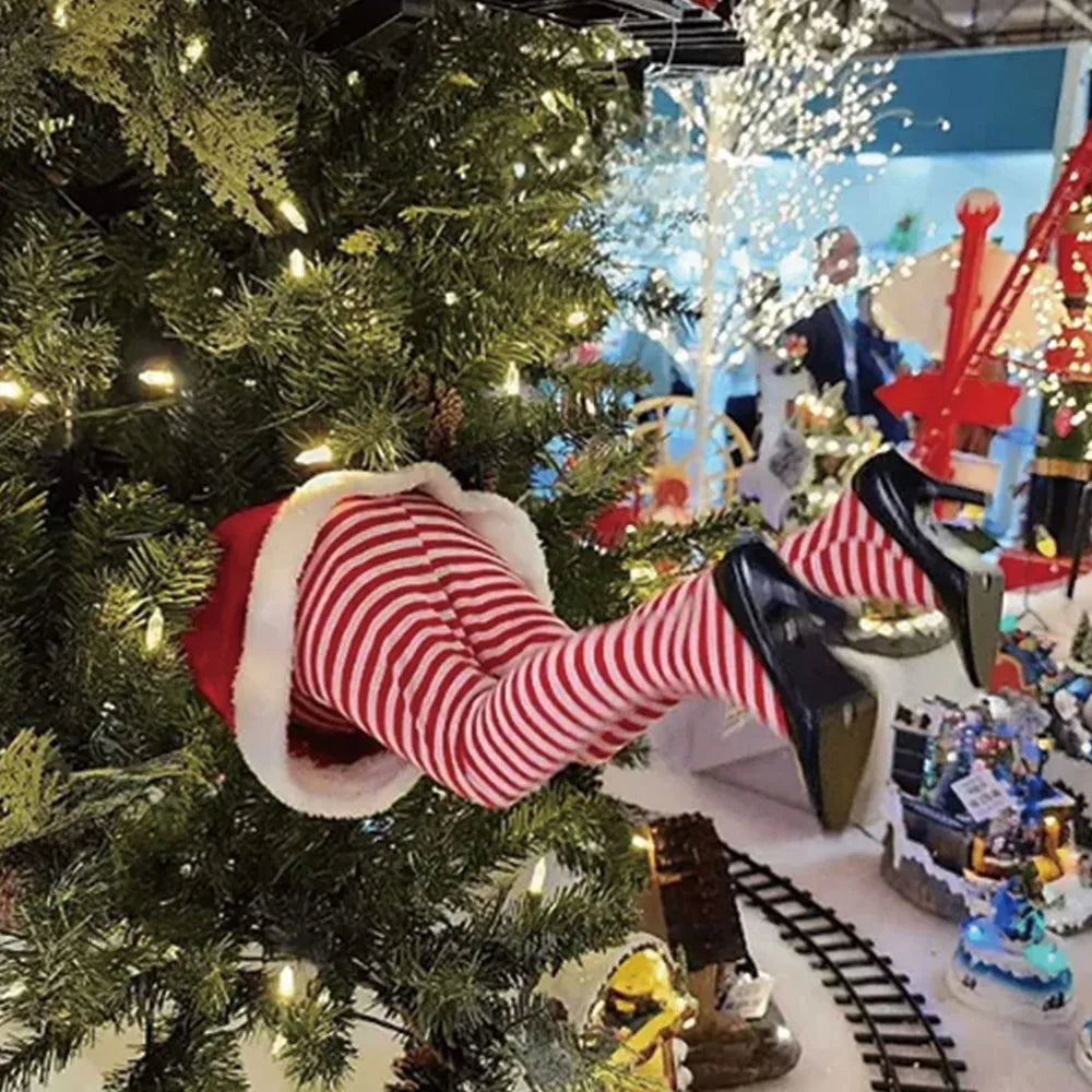 Fun Christmas Tree Leg Decoration | Plush Topper & Sticky Holiday Tree Ornament