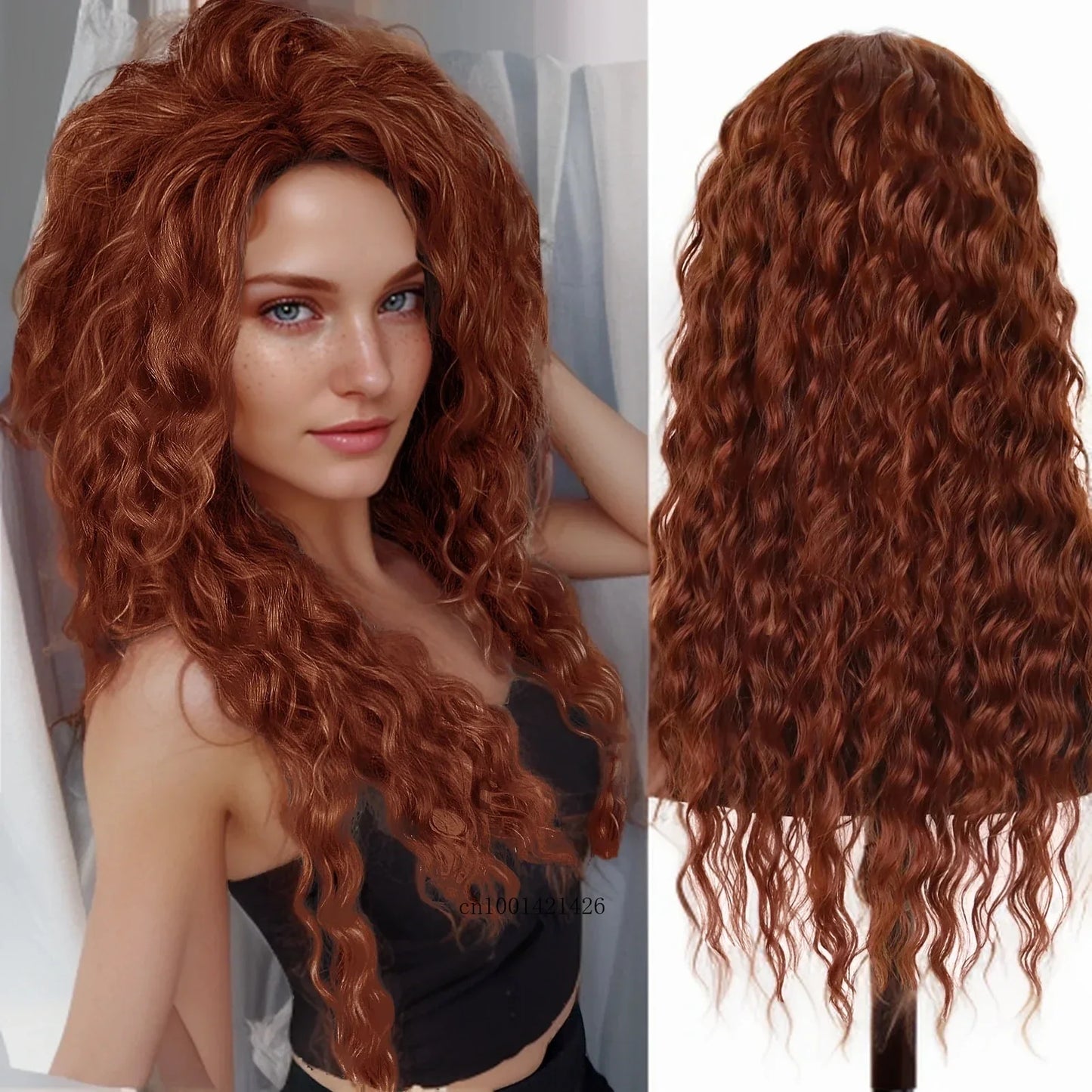 Ash Blonde Synthetic Wig – 26" Long Curly Ombre Hair, Fluffy Wave Wig for Women, Costume & Party Wig
