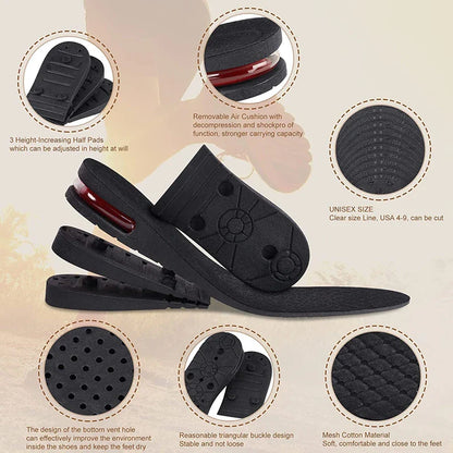 Height Increase Insoles with Air Cushion – Elevator Shoe Inserts for Men & Women, Adjustable 3-9cm Taller Footwear Lifts