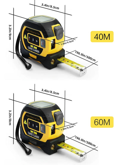 3-in-1 Laser Distance Measure 40/60M — Infrared Smart Ruler High-Precision Measuring Tool