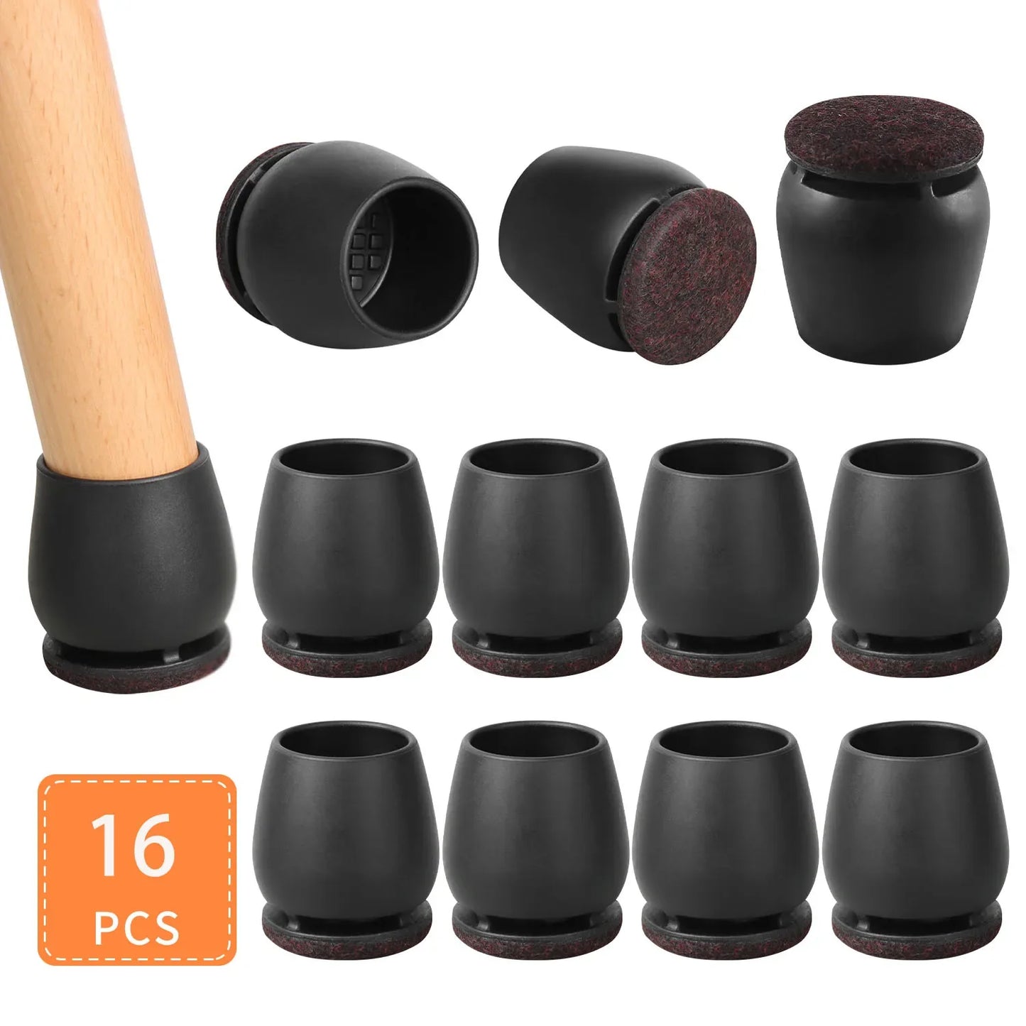 16PCS Silicone Chair Leg Pads — Non-Slip Felt Furniture Floor Protectors for Noise Reduction & Scratch Prevention
