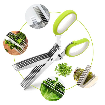 Stainless Steel Multi-Layer Kitchen Scissors for Herbs, Green Onions, and Vegetables with Safety Cover