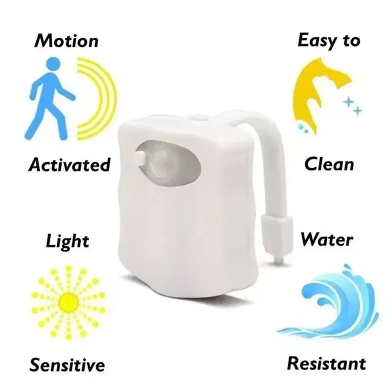 HOMEFISH Wireless Motion Sensor LED Night Light – RGB 8-Color Bathroom & Toilet Lamp for Ambient Lighting