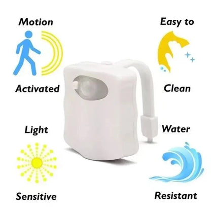 HOMEFISH Wireless Motion Sensor LED Night Light – RGB 8-Color Bathroom & Toilet Lamp for Ambient Lighting