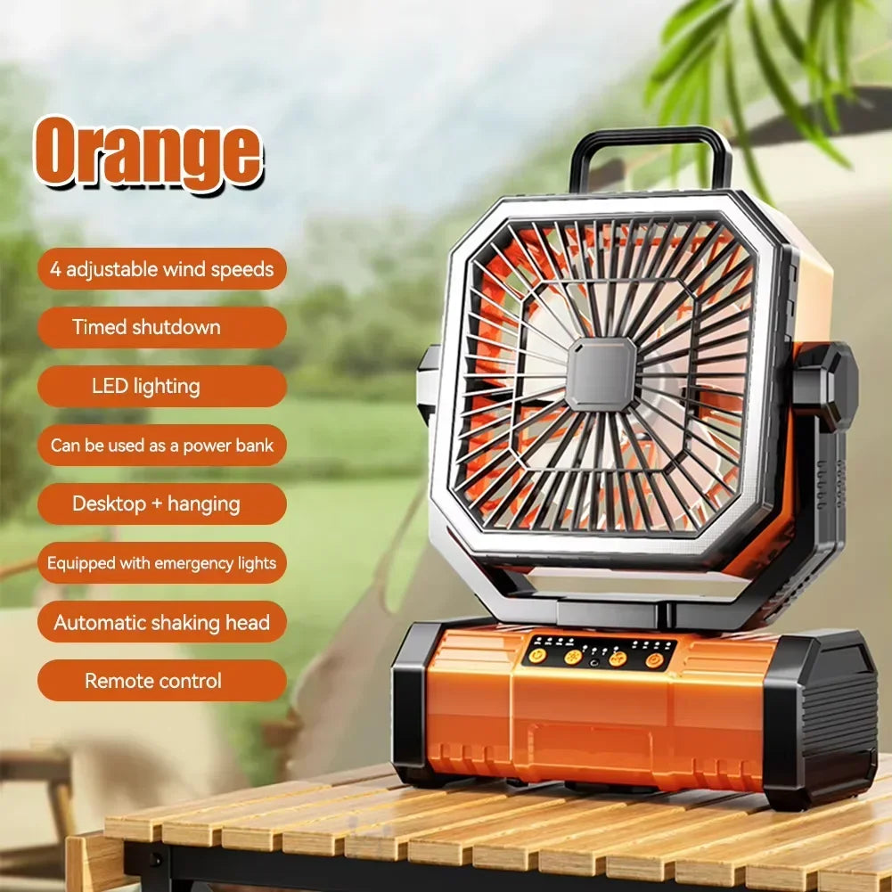 20000mAh Rechargeable Camping Fan - 360° Rotating Hanging Tent Fan with Hook for Outdoor, Fishing & Desk Use