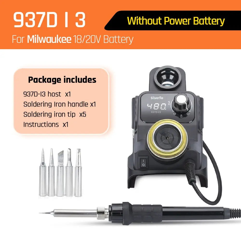 Silverflo 937D-I Cordless Soldering Station – Solder Iron with Sleep Mode, Compatible with DEWALT, Milwaukee, MAKITA 18/20V Batteries